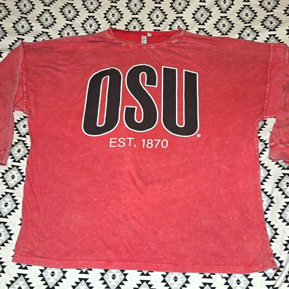 OHIO STATE BUCKEYES Distressed Tee Womens Large 3/4 Sleeve T-Shirt